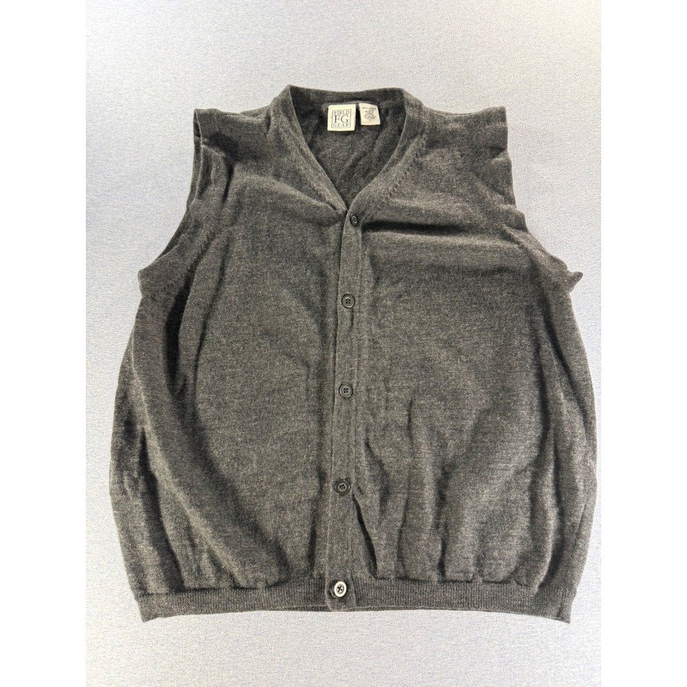 Vintage Field Gear Merino Wool Cardigan Vest Mens Large Gray Button Front 90s